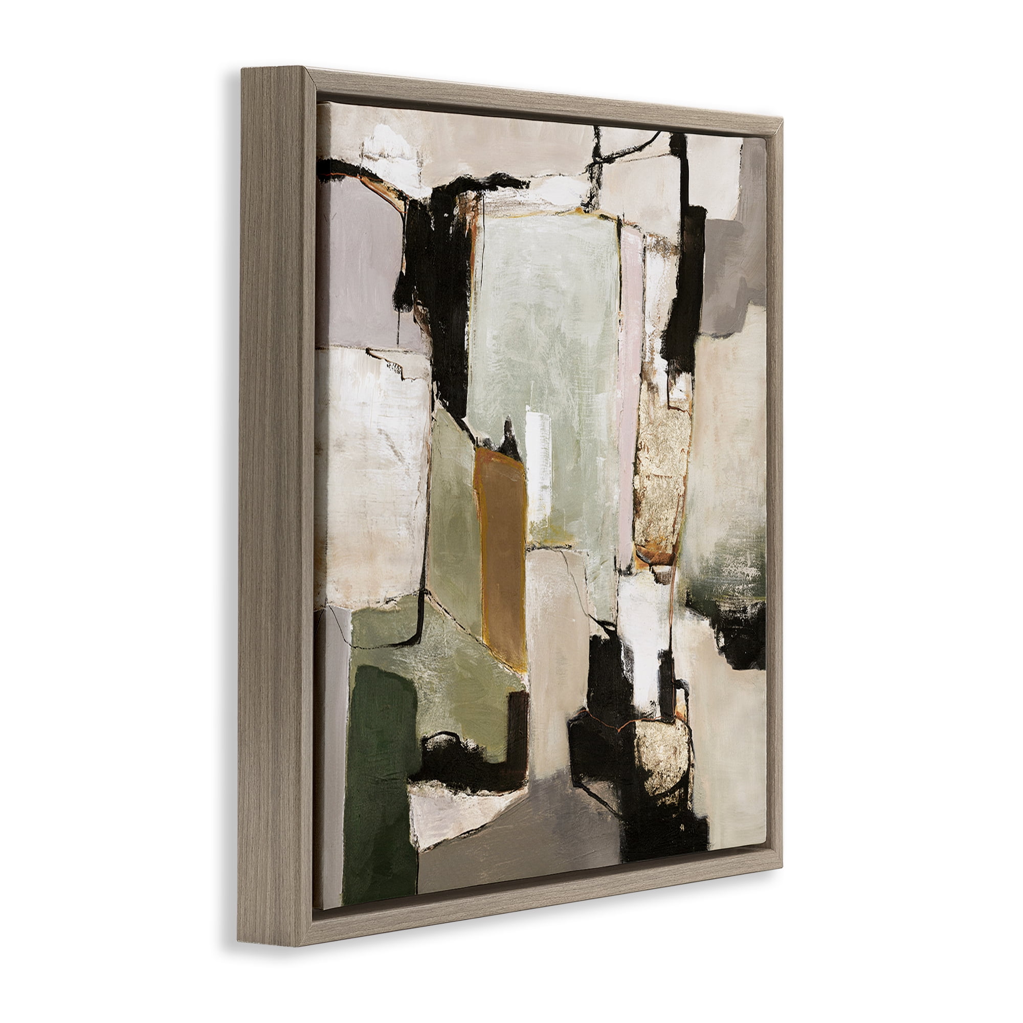 Stupell Industries Blocked Composition Details Abstract Painting Brown Floater Framed Canvas Art Print Wall Art, 18 x 18