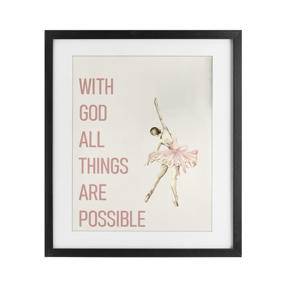 All Things Possible Ballerina Black Framed Print Under Glass, design by Kim Allen