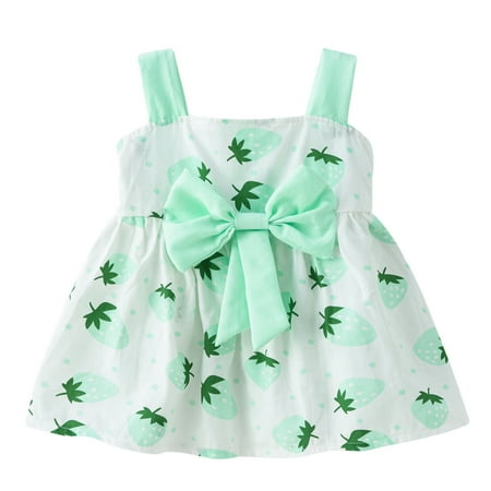 

nsendm Sleeveless Dress Kids Girls Summer Baby Toddler Heart Clothes Princess Fruit Girls Dress&Skirt Roses And Dress Dress Green 12-18 Months