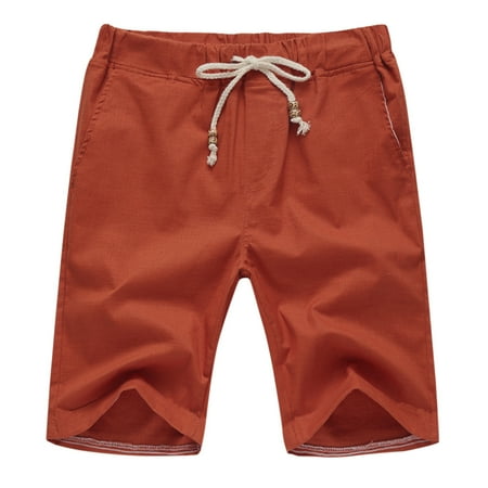 dmqupv Mens Apparel Shorts Male Summer Casual Solid Short Pant Bead Drawstring Short Trouser Pant Pocket Tie Band Orange 3X-Large