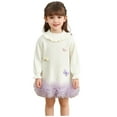 thumbnail image 2 of BRGZLK Girl's Knitted Shirt Dress Bow Lotus Leaf Collar Lace Sleeve Skirt Long Sleeve Round Neck Solid Color Dress Birthday Clothes Beige 7-8 Years, 2 of 5
