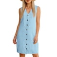 thumbnail image 4 of LIaqionyy Cotton Linen Dresses for Women Summer Casual Sleeveless Button down V Neck Dress Sundress with Pocket, 4 of 8