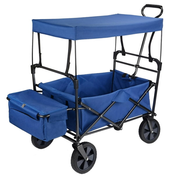 Wagon Pliable Pliable, Chariot de Jardin Utilitaire Extérieur avec Auvent, Bleu