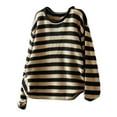 thumbnail image 2 of VISALY Pullover Crewneck Sweatshirt Striped Sweater Women's Cotton Sweaters O Neck Striped Long Sleeve Loose Pullover Tops Crochet Sweaters Womens Pullover Sweaters Pullover Womens Black L, 2 of 4