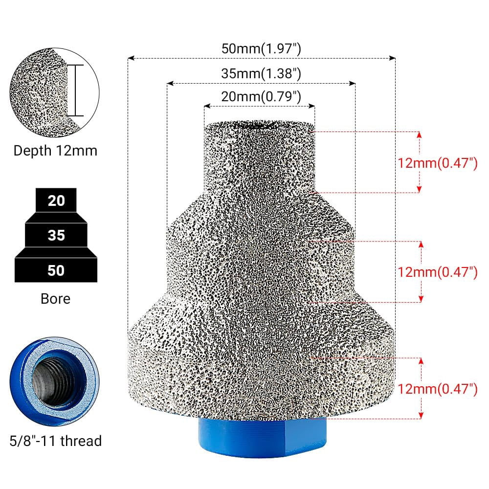 CATPAN 20/35/55mm Tapered Diamond Hole Saw Set - Step Drill Bit for Stone/Marble/Rock Plate, Multi-Size Pagoda Opening Tool for Universal Round Holes