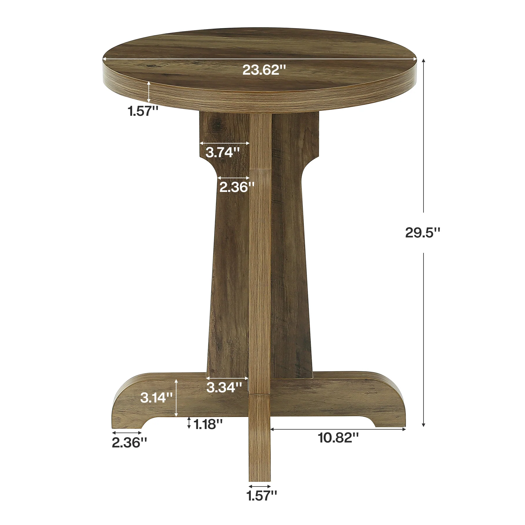 Hommoo 23.6 Inch Round Dining Table for 2, Modern Compact Wood Top Pedestal Table for Small Spaces, Apartments, Cafes & Home Kitchens, Walnut