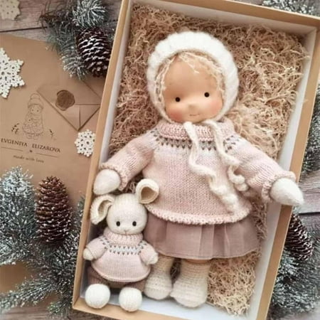 Guvpev Waldorf Doll Handmade 12" Knitted Plush Dolls, Vintage Crocheted Knit Rag Doll Stuffed Toys, Cute Girls Personalized Woven Collectible Doll Kit, for Girl Christmas Birthday Gifts with Gift Box