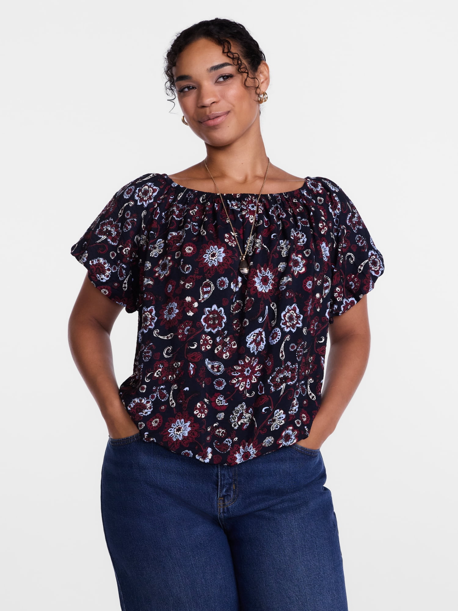 Scenario Women's Puff Sleeve Top, Sizes XS-XXXL
