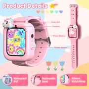 1.83 Kids Smart Watch for Girls HD Touch Screen with 39 Educational Games, Camera, Pedometer, Alarm Clock, ABC Learning, Music Player, Birthday Gift for Boys Girls Ages 5-12
