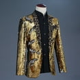 thumbnail image 4 of UVEASISHA Men Party Blazer Jacket Sequin Slim Fit Stylish Tuxedo Hot Stamping Printed Single-breasted Suit Jackets for Dinner Prom Gold 3XL, 4 of 6