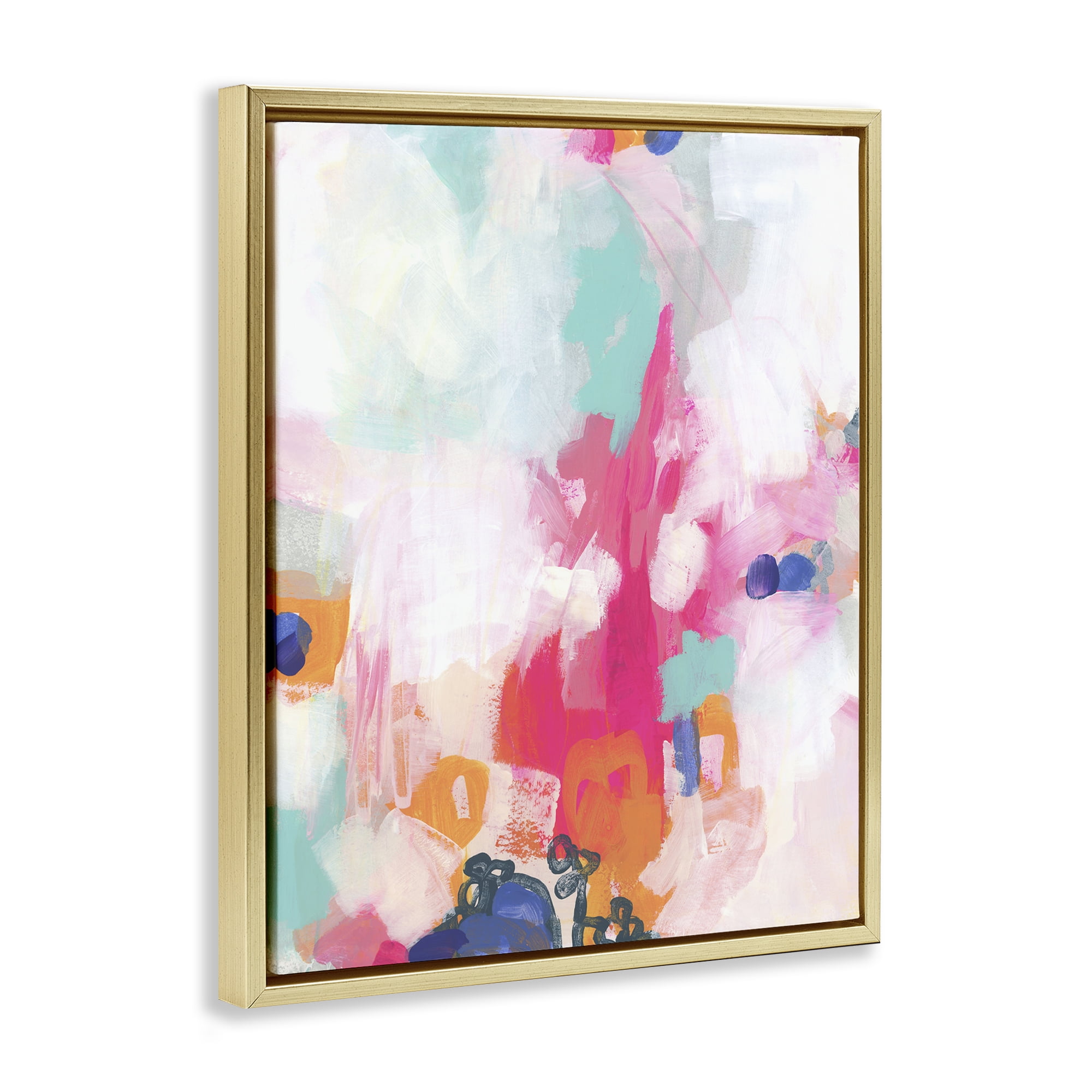 Stupell Industries Pink & Pastel Abstract Abstract Painting Gold Floater Framed Canvas Art Print Wall Art, 25 x 31