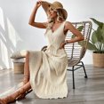 thumbnail image 3 of Women's Sleeveless V Neck Textured Tiered Maxi Dress Self Tie Waist Button Front Summer Flowy Long Dress, 3 of 5