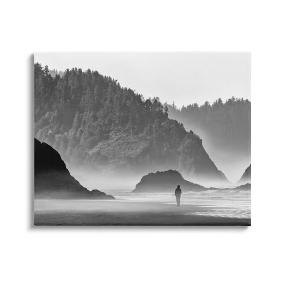 Stupell Person Strolling Rocky Cliff Shoreline Landscape Photography Gallery Wrapped Canvas Print Wall Art