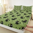 thumbnail image 3 of Castle Fairy Black Cats 4 Pieces Queen Sheet Sets for Children,Animal Paw Print Ultra Soft Flat Sheet,Black Green Queen Fitted Sheet,Lightweight Room Decor, 3 of 7
