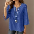 thumbnail image 2 of Olyvenn Linen Shirts for Women Summer 3/4 Sleeve V-Neck Lace Tunic Tops Casual Pullover Loose Blouse Trendy Dressy Shirts 2025 Navy M, 2 of 9