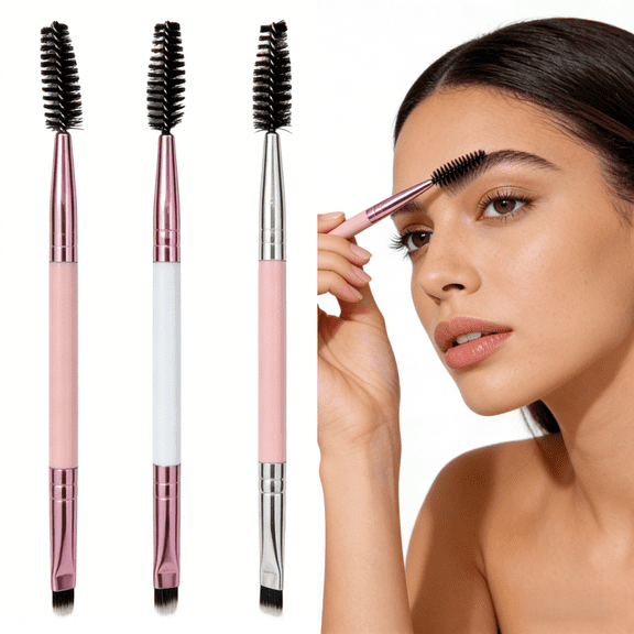 3 PCS Eyebrow Duo Brush, Eyebrow Brush Spoolie Professional Double-Ended Angled Eye Brow Brush for Lining and Shaping Brows or Lashes for Eye Brow Powders, Waxes, Gels