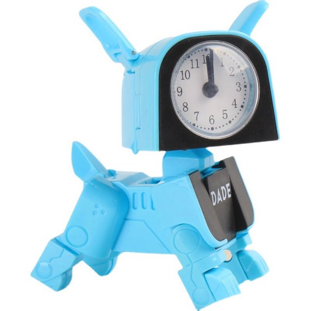 Bonito reloj despertador para niños, reloj de escritorio con perro Robot de dibujos animados, divertido juguete Reversible, reloj despertador para dormitorio, relojes de aguja de escritorio de viaje