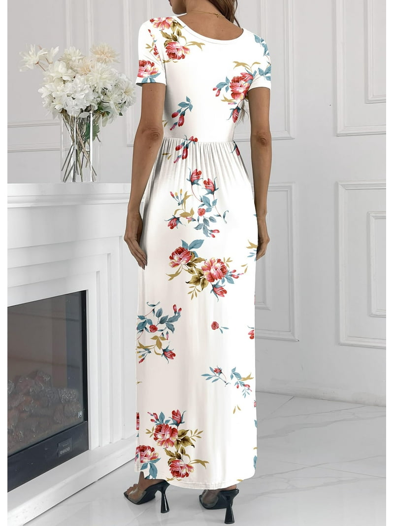 MLANM Women's Long Summer Casual Maxi Dress with Pockets, Short Sleeve, Empire  Waist, Party Evening Dress, M Print White - Walmart.com