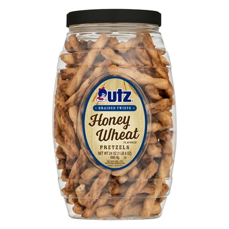 Utz Braided Twists Honey Wheat Pretzels, 24 oz Barrel