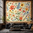 thumbnail image 6 of Poppies, Sunflowers, Iris, and Daisies in a Bright Garden, Nostalgic Vintage for Flower Lovers, Botanical Wall Art Decor Housewarming Gift Tapestry Wall Hanging for Bedroom and Living Room, 6 of 7