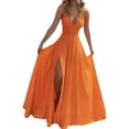 thumbnail image 2 of Women Dresses with Slit A Line Spaghetti Prom Evening Party Gown Orange L, 2 of 5