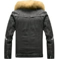 thumbnail image 2 of QIUYI Sherpa Lined Jean Jacket for Men with Faux Fur Collar Slim Fit Vintage Distressed Trucker Jacket Windbreakers Plus Size, 2 of 7