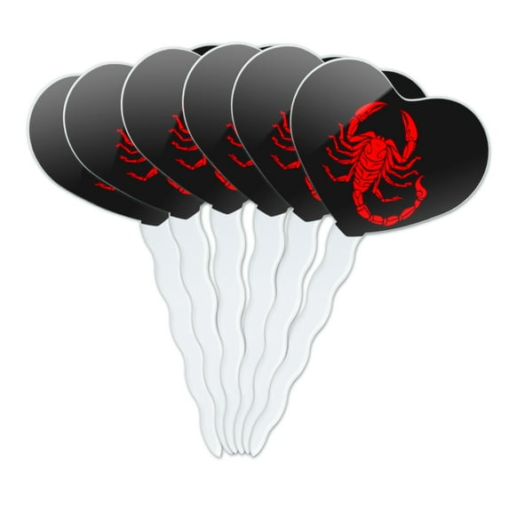 Red Tribal Scorpion Heart Love Cupcake Picks Toppers Decoration Set of 6