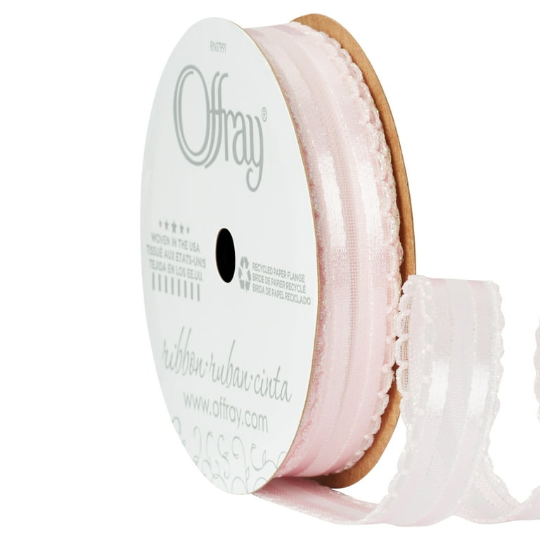 Offray Ribbon, Light Pink 5/8 inch Kendra Sheer Ribbon, 9