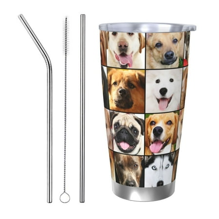 

Lukts Collage of different dogs for 20OZ Car Cup Stainless Steel Direct Drinking Straw Thermos Cup Suitable for Office Travel and Car-Straw Three-piece Set