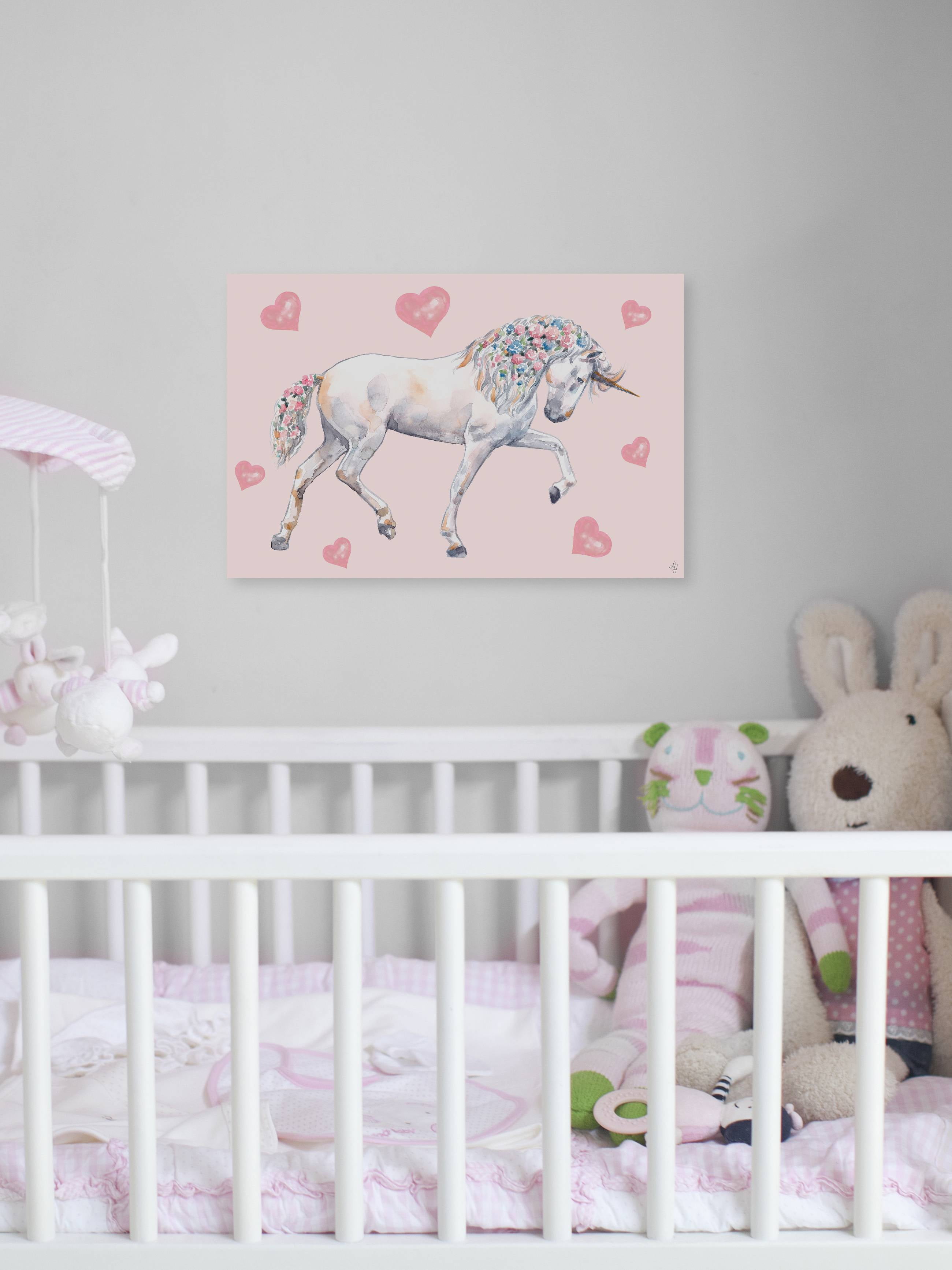 Marmont Hill Cute Floral-haired Unicorn Canvas Wall Art