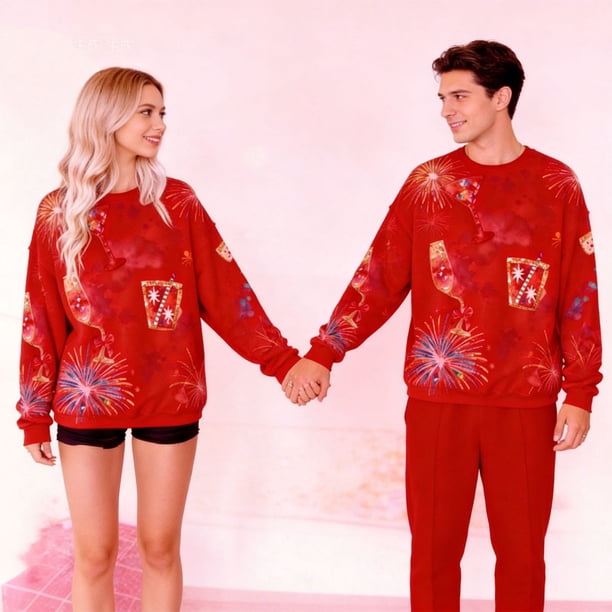TaTaai Couple Crew Neck Printed Sweatshirt, Valentine's Day Gift Unisex Long-Sleeve Gift