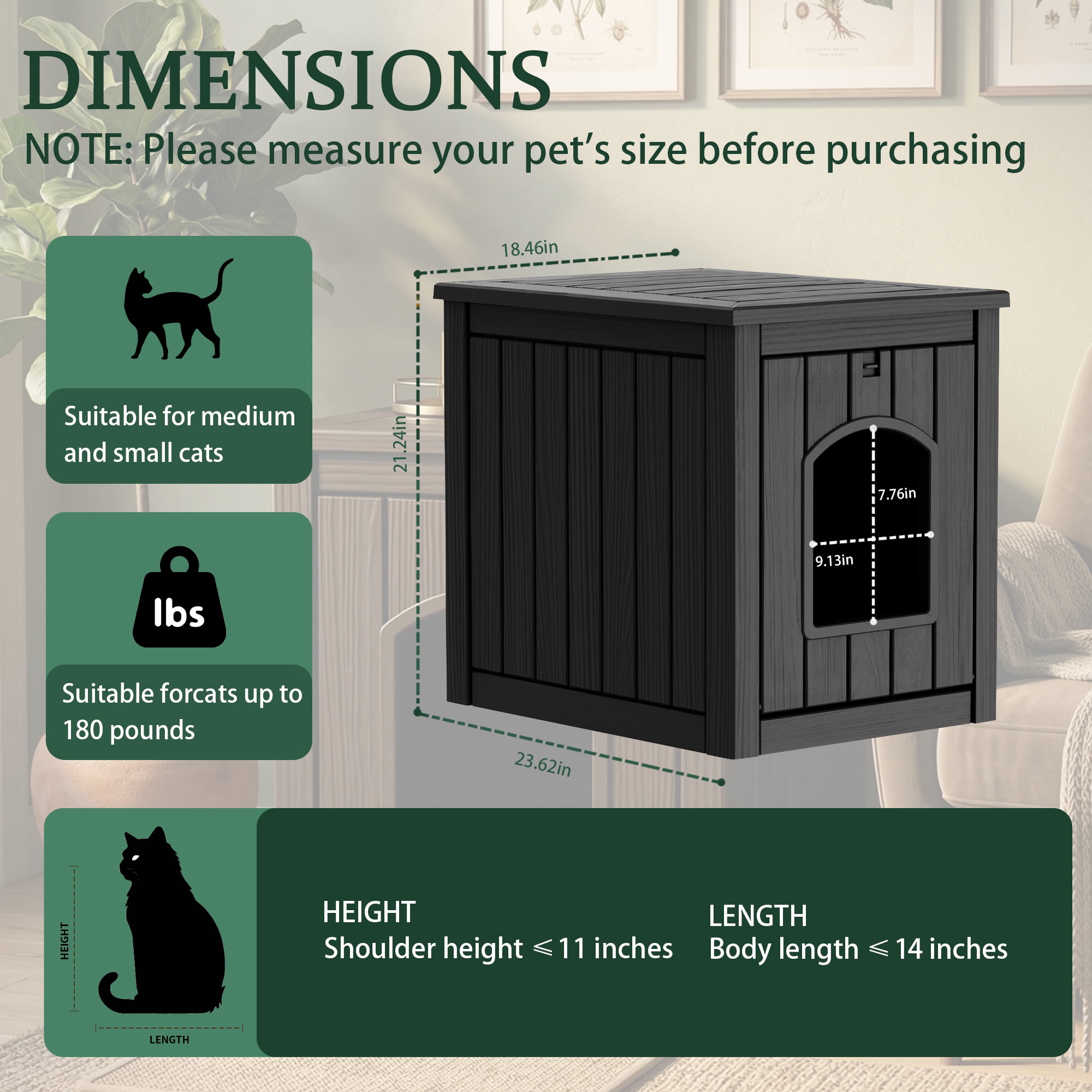 fazzn Multifunctional Cat House with Door, Indoor Outdoor Decorative Cat Shelter, Dual Use Pet House for Cat & Small Dog, Easy to Clean & Assembly.Brown/Black