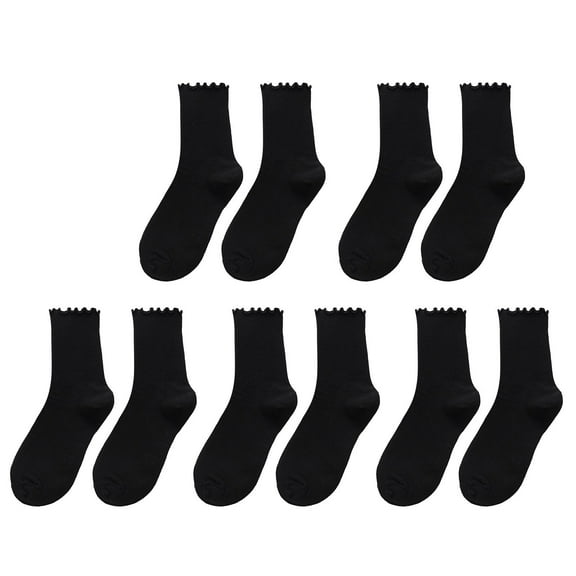 Tiqkatyck Ankle Socks Clearance, 5Pc Women's Socks Ruffle Cuff Casual Socks Cute and Comfy Knitted Ruffled Socks for All Seasons Crew Socks for Women No Show Socks Womens Black One Size