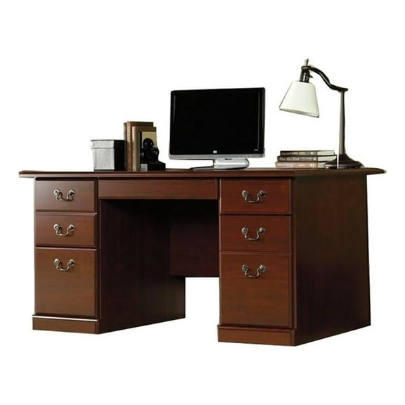Kingfisher Lane Engineered Wood 6-Drawers Computer Desk in Classic Cherry