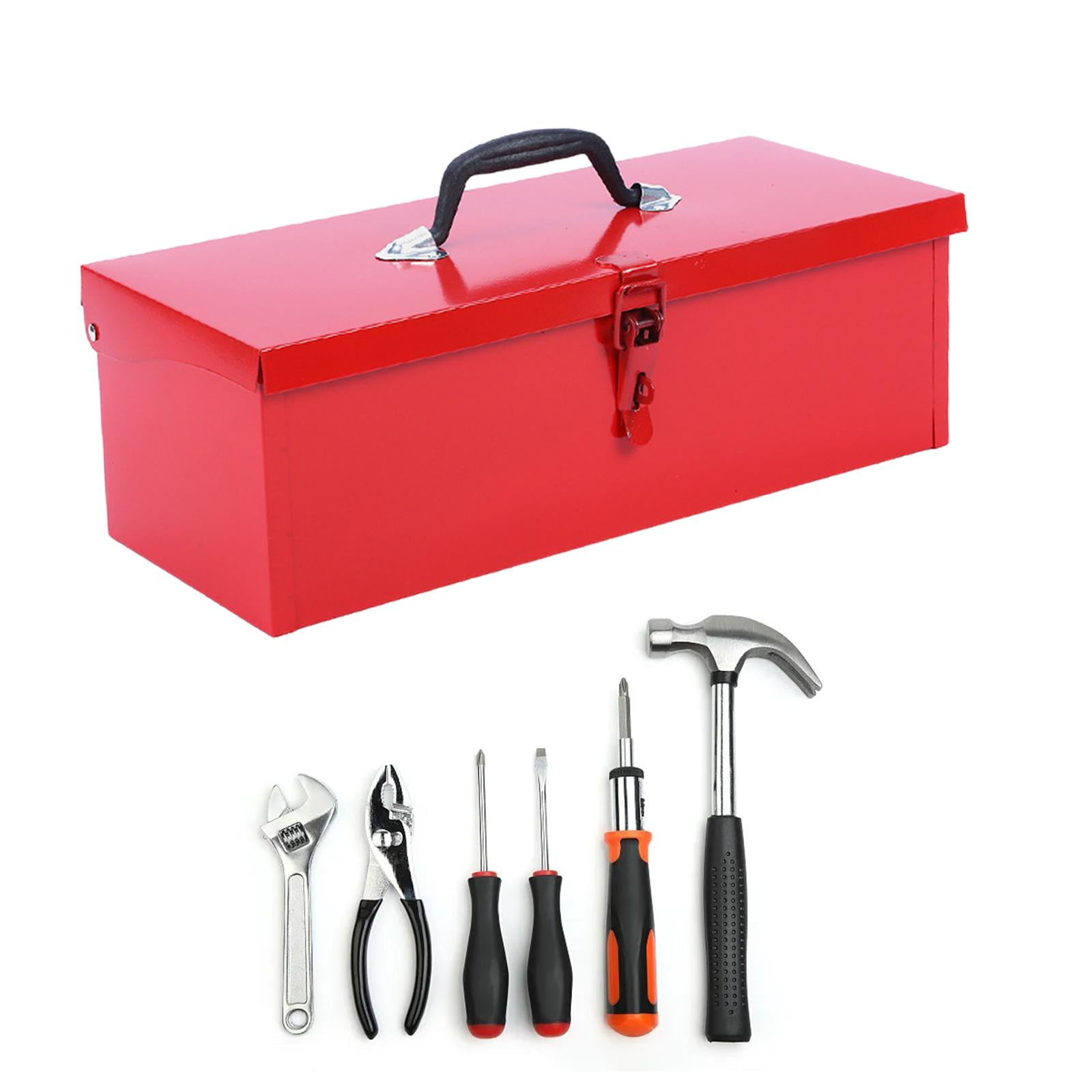 simhoa Hand Tool Case Iron Tool Box Latch Closure Ergonomic Handle Easy Access Tool Chest Multifunction Empty Tool Box for Workshops