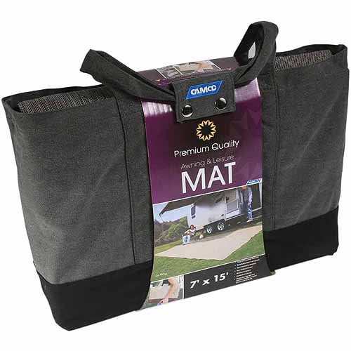 Camco 42812 7' x 15' RV Awning Leisure Mat, Gray with Canvas Bag