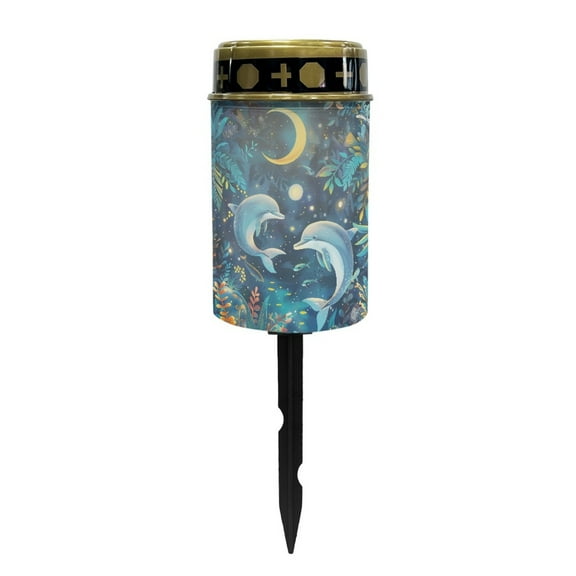COEQINE Solar Lights Grave Decorations for Cemetery Outdoor Solar Lights Outdoor Waterproof Garden Stake Solar Lights Grave Solar Candles for Cemetery Decor, Dolphin Moon Leaf Blue