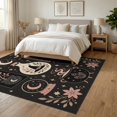 thumbnail image 3 of ODIKA 6'x9' Washable Area Rug Non-Slip, Chair-Friendly, Black Pink Enchanted Nighttime Whimsical Design Elegant Celestial Motifs with Floral for Dining Room, Under Table, Office Décor, 3 of 7