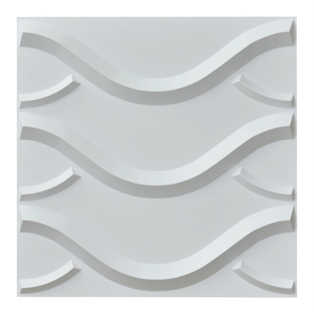 A10042 3D Wall Panel PVC Textured Wall Wave Design, White, 12 Tiles