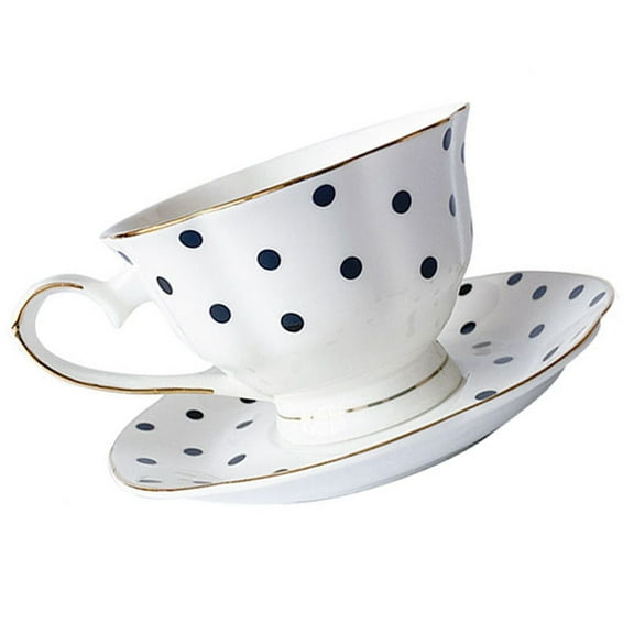 PBPBOX Dot Coffee Mug Set Black White Vintage European Style Cup Saucer Porcelain For Afternoon Te