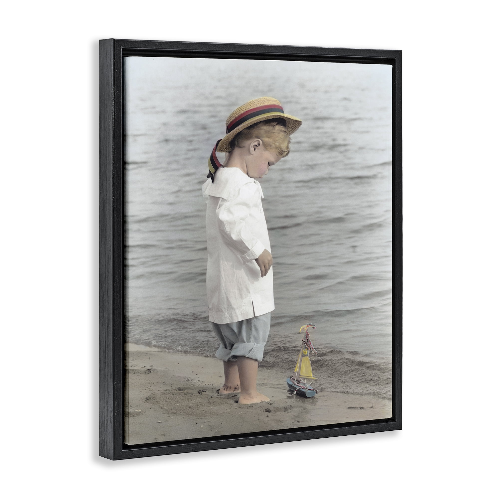 Stupell Industries Child on Beach Shore Black Framed Floater Canvas Wall Art, design by Kendra Dew