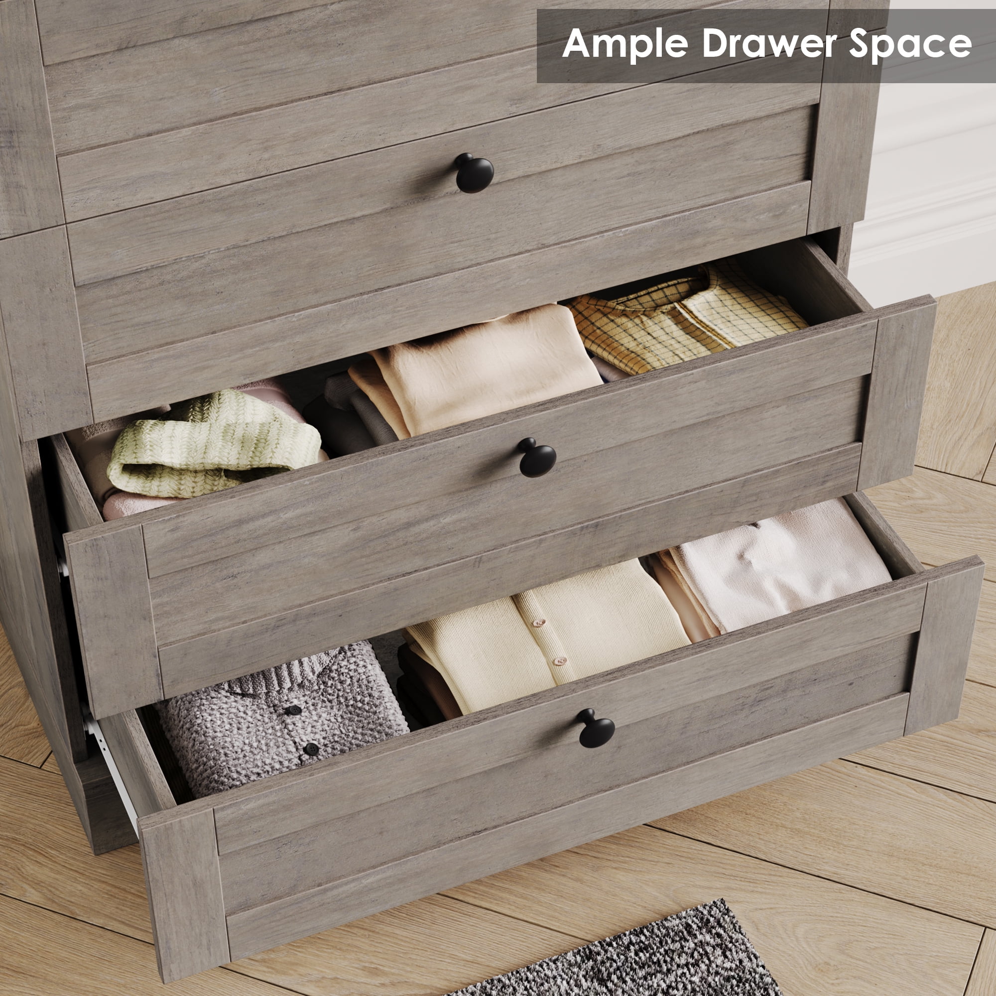 Homfa Dresser for Bedroom with 6 Drawers, Modern Wood Dresser Chest of Drawers for Living Room, Entryway, Hallway, Gray