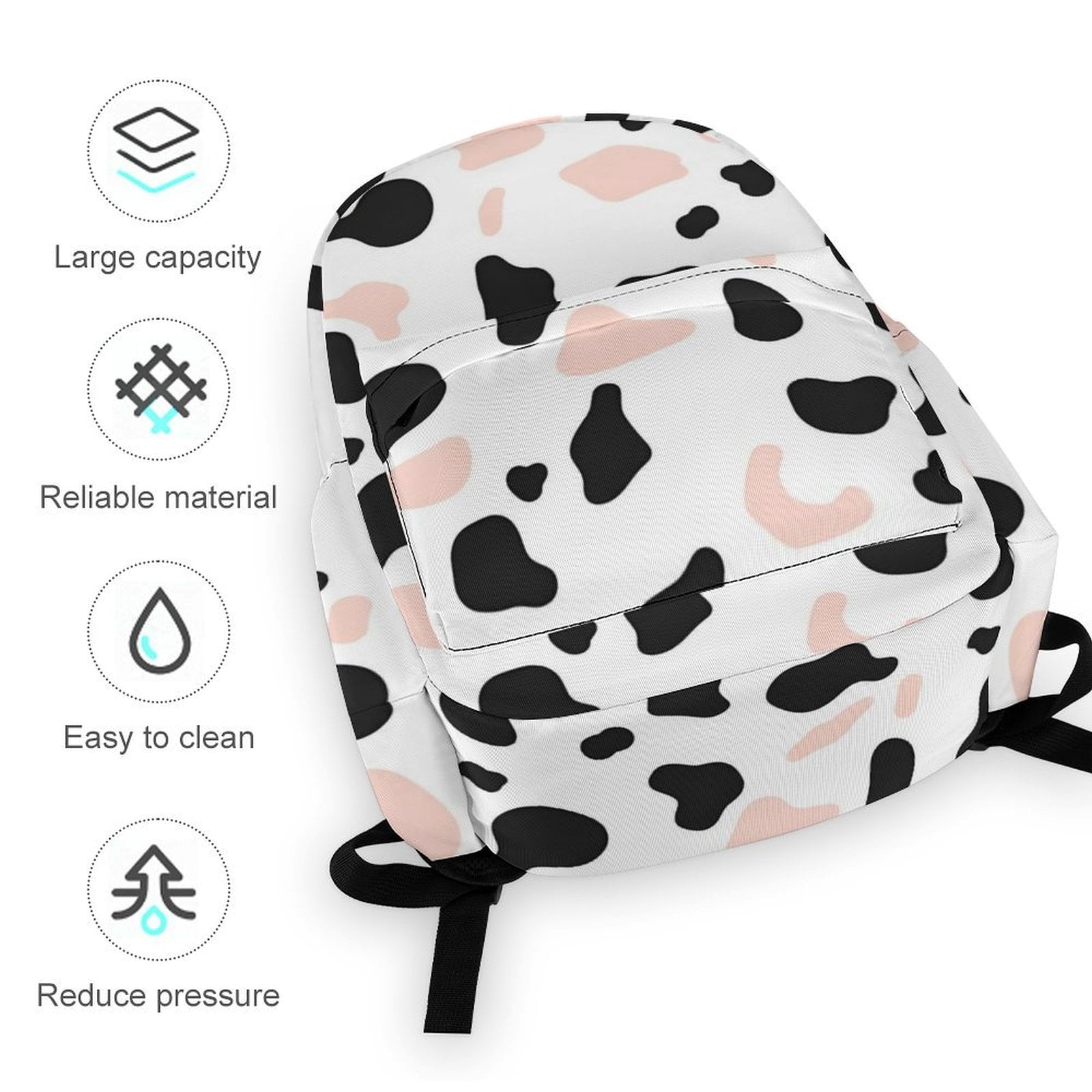 Large Capacity Half Print Backpack 11.8×16.5×5.9in Multifunctional Zipper Design Convenient Switch Simple Cow-print Pattern1_2