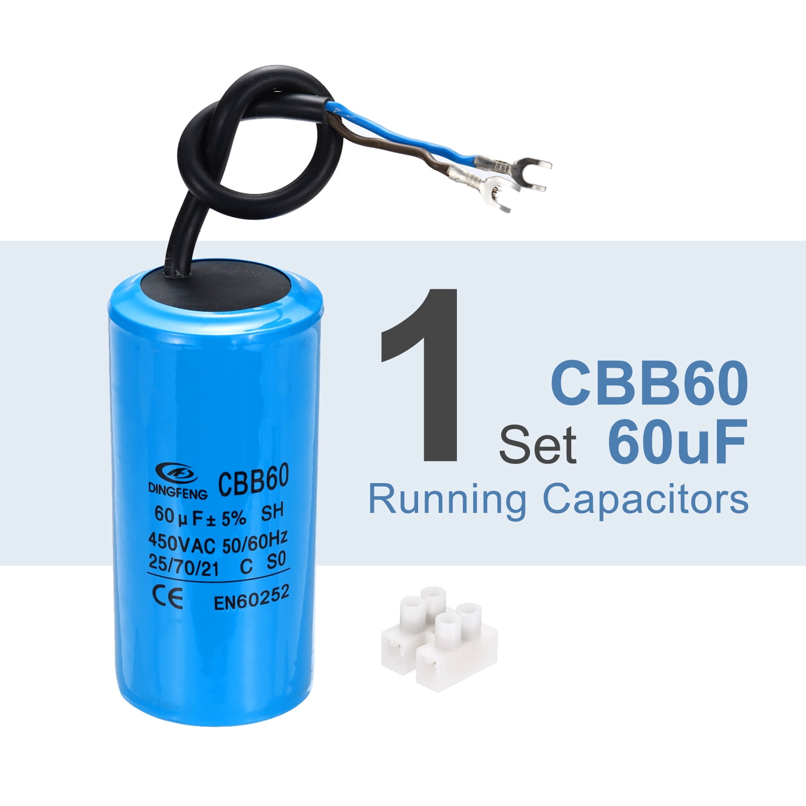 CBB60 60uF Running Capacitors, AC 450V 2 Wires 50/60Hz Cylinder 102x50mm