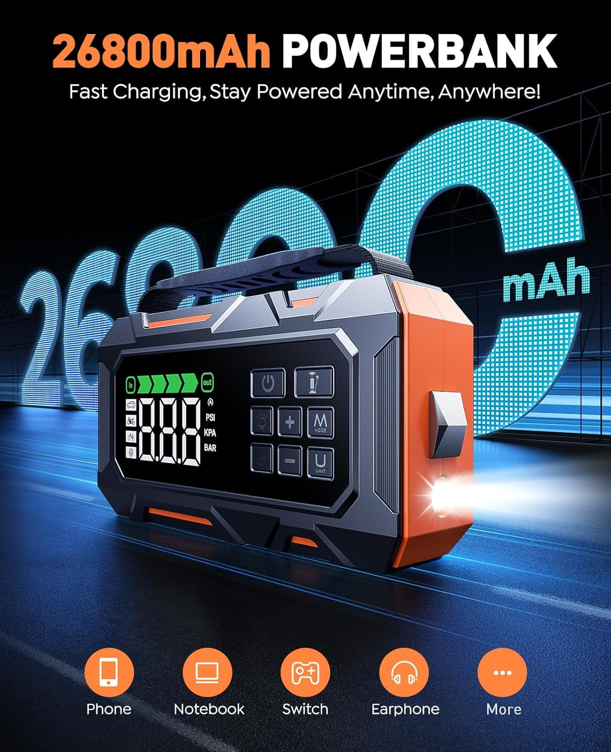 BUTURE 8000A Car Jump Starter with Air Compressor 160PSI Force Start for All Gas and 14L Diesel, Complete Accessory Kit