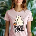 thumbnail image 5 of I Put The Boo In Booty Graphic Tee Funny Ghost Pumpkin Shirt, Maroon, Size 2XL, 5 of 6