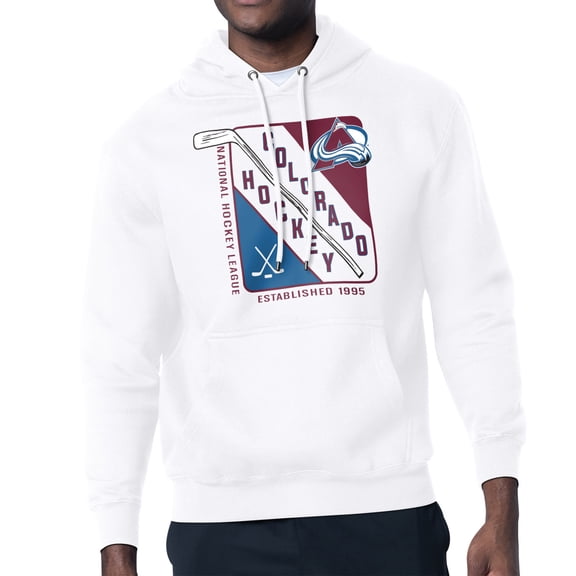 Men's Starter White Colorado Avalanche Shield Logo Pullover Hoodie