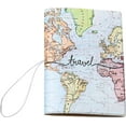 thumbnail image 1 of Funda para pasaporte con mapa del mundo, funda para pasaporte de viaje, billetera con tarjetero y cierre elástico., 1 of 9