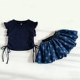 thumbnail image 3 of WIBACKER Girls Starry Clothes 1-9 Years Side Tie Ruffle Tops and Star Print Tutu Skirt Shorts 2 Piece Outfit Kids Girl Summer Outfits, 3 of 6