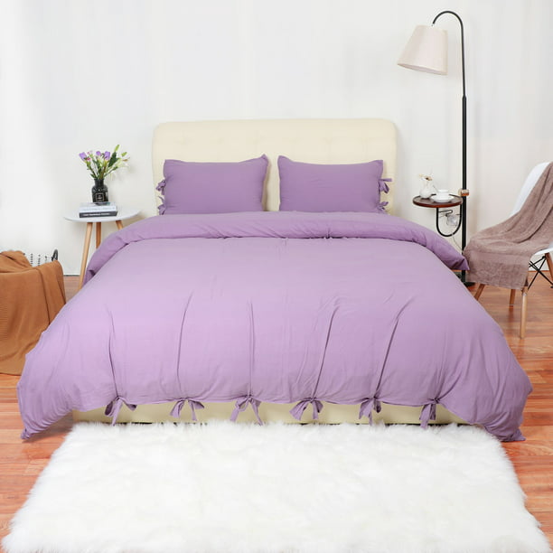 Unique Bargains Washed Cotton Duvet, Purple Duvet Cover Set Queen